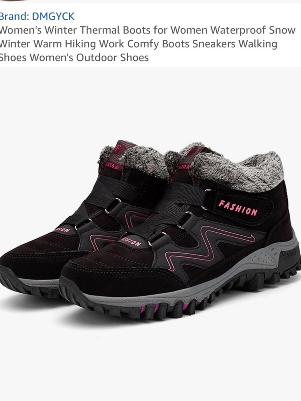 Black + Pink Faux-Fur Lace-Up Hiking Boots - Picture 2 of 10